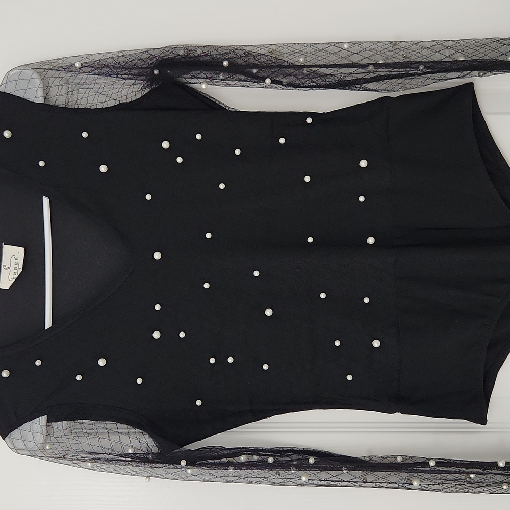 NWOT Black Bodysuit with Pearl Accents